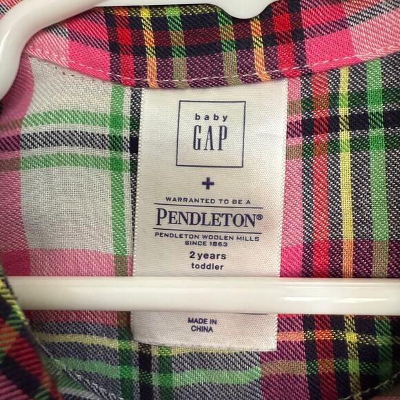 Gap + Pendleton Toddler Girls Pajamas Set 2T Plaid Pink Green White - Picture 3 of 4